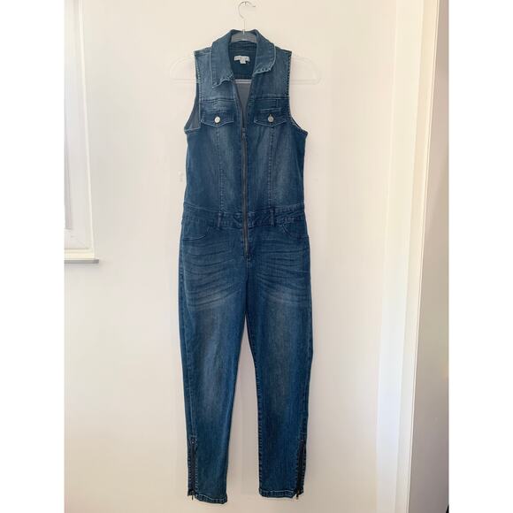NY&Co Vintage One Piece Zip Front Denim Jean Y2K Style Jumpsuit - Picture 1 of 4
